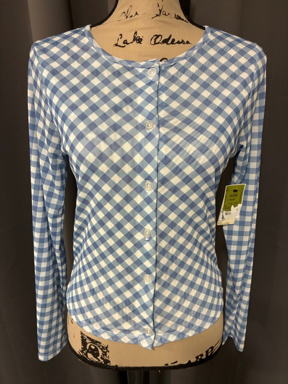 Women’s Light Blue & White Gingham Button-Down Shirt
